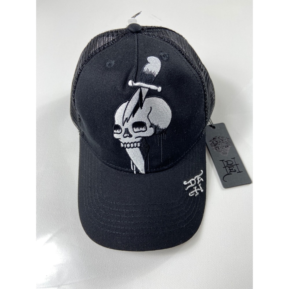 Ed Hardy Hat Black Mesh Trucker Cap Skull And Dagger One Size Fits All Snapback - Picture 8 of 8